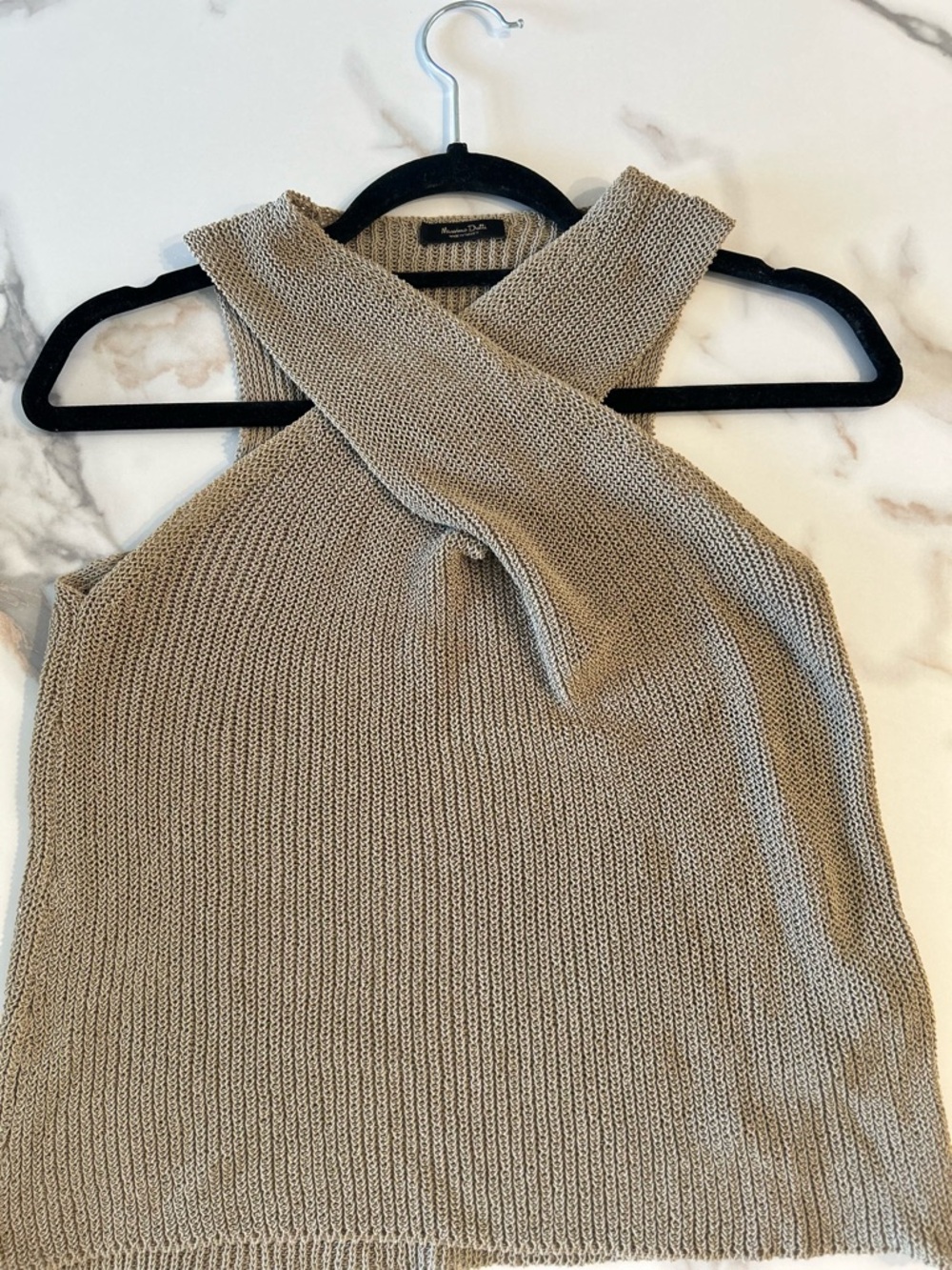 Massimo Dutti Taupe Cross-Neck Sleeveless Knit Sweater